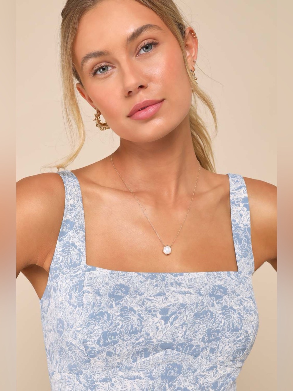 Lulus Exuberant Chicness Blue Floral Sleeveless Mini Dress Size M NWT - Picture 6 of 10